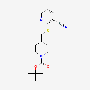 molecular formula C17H23N3O2S B3099466 叔丁基 4-(((3-氰基吡啶-2-基)硫代)甲基)哌啶-1-甲酸酯 CAS No. 1353981-30-2