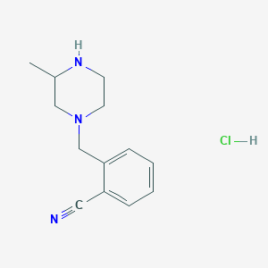 molecular formula C13H18ClN3 B3099479 2-((3-甲基哌嗪-1-基)甲基)苯甲腈盐酸盐 CAS No. 1353984-20-9