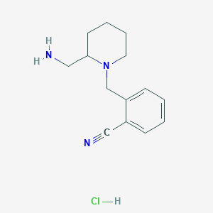 molecular formula C14H20ClN3 B3099489 2-((2-(Aminomethyl)piperidin-1-yl)methyl)benzonitrile hydrochloride CAS No. 1353987-15-1