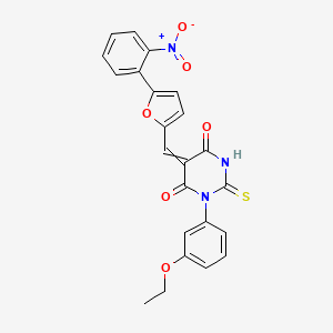 molecular formula C23H17N3O6S B3100136 1-(3-乙氧苯基)-5-[[5-(2-硝基苯基)呋喃-2-基]亚甲基]-2-硫代亚甲基-1,3-二氮杂环-4,6-二酮 CAS No. 1361953-33-4