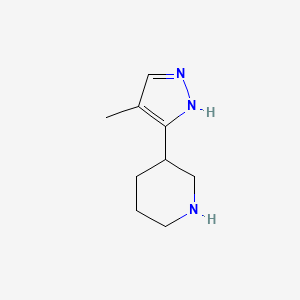 molecular formula C9H15N3 B3100425 3-(4-Methyl-1H-pyrazol-3-YL)piperidine CAS No. 1369145-92-5