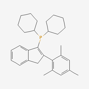 molecular formula C30H39P B3100621 2-Mesityl-1H-indene-3-yldicyclohexylphosphine CAS No. 1373165-93-5