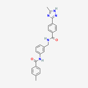 molecular formula C25H23N5O2 B3101132 Benzamide, N-[[3-[(4-methylbenzoyl)amino]phenyl]methyl]-4-(3-methyl-1H-1,2,4-triazol-5-yl)- CAS No. 1384661-89-5
