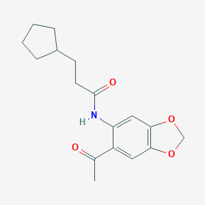molecular formula C17H21NO4 B310116 N-(6-acetyl-1,3-benzodioxol-5-yl)-3-cyclopentylpropanamide 
