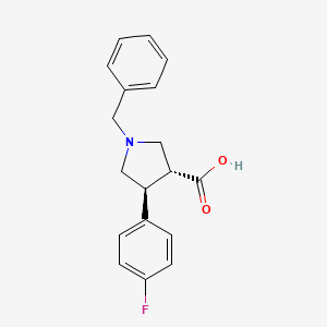 molecular formula C18H18FNO2 B3101539 (3R,4S)-1-Benzyl-4-(4-fluorophenyl)pyrrolidine-3-carboxylic acid CAS No. 1394827-82-7