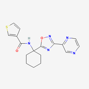molecular formula C17H17N5O2S B3101624 N-[1-(3-pyrazin-2-yl-1,2,4-oxadiazol-5-yl)cyclohexyl]thiophene-3-carboxamide CAS No. 1396856-49-7