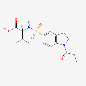 molecular formula C17H24N2O5S B3101647 3-methyl-2-{[(2-methyl-1-propionyl-2,3-dihydro-1H-indol-5-yl)sulfonyl]amino}butanoic acid CAS No. 1396965-02-8