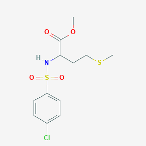 molecular formula C12H16ClNO4S2 B3101659 Methyl 2-{[(4-chlorophenyl)sulfonyl]amino}-4-(methylsulfanyl)butanoate CAS No. 1396966-21-4