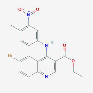 molecular formula C19H16BrN3O4 B3102155 Ethyl 6-bromo-4-(4-methyl-3-nitrophenylamino)quinoline-3-carboxylate CAS No. 1415562-32-1