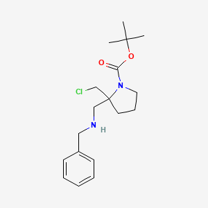 molecular formula C18H27ClN2O2 B3102178 Tert-butyl 2-((benzylamino)methyl)-2-(chloromethyl)pyrrolidine-1-carboxylate CAS No. 1415564-45-2
