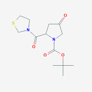 molecular formula C13H20N2O4S B3102225 1-吡咯烷羧酸，4-氧代-2-(3-噻唑烷基羰基)-，1,1-二甲基乙酯，(2R)- CAS No. 1415908-67-6