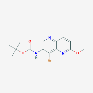 molecular formula C14H16BrN3O3 B3102384 叔丁基(4-溴-6-甲氧基-1,5-萘啶-3-基)氨基甲酸酯 CAS No. 1417551-48-4