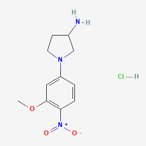 molecular formula C11H16ClN3O3 B3102465 1-(3-Methoxy-4-nitrophenyl)pyrrolidin-3-amine hydrochloride CAS No. 1417793-05-5