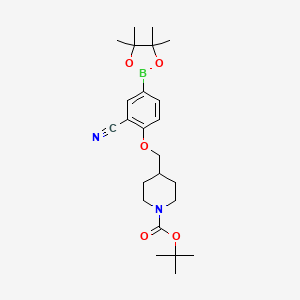 molecular formula C24H35BN2O5 B3102832 tert-Butyl 4-((2-cyano-4-(4,4,5,5-tetramethyl-1,3,2-dioxaborolan-2-yl)phenoxy)methyl)piperidine-1-carboxylate CAS No. 1426921-35-8