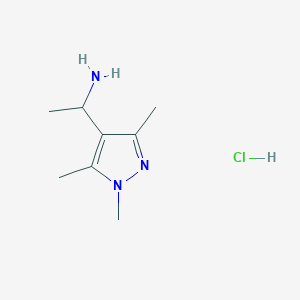 molecular formula C8H16ClN3 B3103118 1-(1,3,5-Trimethyl-1H-pyrazol-4-yl)ethanamine hydrochloride CAS No. 1431964-36-1