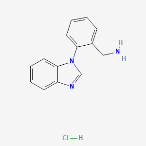 molecular formula C14H14ClN3 B3103127 1-[2-(1H-苯并咪唑-1-基)苯基]甲胺盐酸盐 CAS No. 1431965-51-3