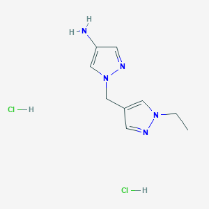 molecular formula C9H15Cl2N5 B3103146 1-[(1-Ethyl-1H-pyrazol-4-yl)methyl]-1H-pyrazol-4-amine dihydrochloride CAS No. 1431966-11-8