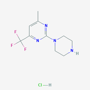 molecular formula C10H14ClF3N4 B3103156 4-Methyl-2-piperazin-1-yl-6-(trifluoromethyl)pyrimidine hydrochloride CAS No. 1431966-63-0