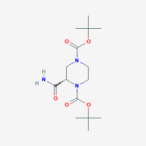 molecular formula C15H27N3O5 B3103359 (S)-di-tert-butyl 2-carbamoylpiperazine-1,4-dicarboxylate CAS No. 1438393-12-4