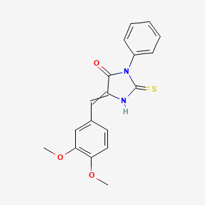 molecular formula C18H16N2O3S B3106645 5-[(3,4-Dimethoxyphenyl)methylidene]-3-phenyl-2-sulfanylideneimidazolidin-4-one CAS No. 15985-25-8