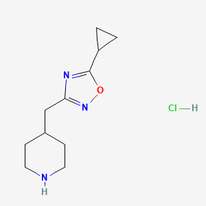 molecular formula C11H18ClN3O B3106949 4-[(5-Cyclopropyl-1,2,4-oxadiazol-3-YL)methyl]piperidine hydrochloride CAS No. 1609396-00-0