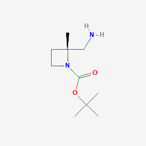 molecular formula C10H20N2O2 B3107946 tert-Butyl (2R)-2-(aminomethyl)-2-methylazetidine-1-carboxylate CAS No. 1630815-42-7