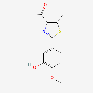 molecular formula C13H13NO3S B3108079 1-(2-(3-羟基-4-甲氧基苯基)-5-甲基噻唑-4-基)-乙烷-1-酮 CAS No. 1638148-85-2