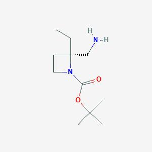 molecular formula C11H22N2O2 B3108102 叔丁基 (2R)-2-(氨甲基)-2-乙基氮杂环丁烷-1-甲酸酯 CAS No. 1638743-99-3