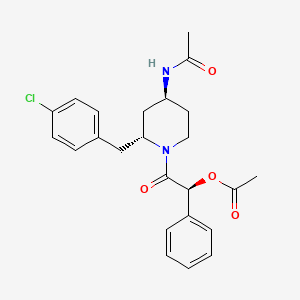 molecular formula C24H27ClN2O4 B3109913 (S)-2-((2R,4S)-4-acetamido-2-(4-chlorobenzyl)piperidin-1-yl)-2-oxo-1-phenylethyl acetate CAS No. 177707-21-0