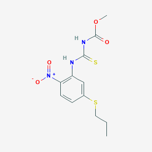 molecular formula C12H15N3O4S2 B031110 1-(3-碳甲氧基硫脲)-2-硝基-5-丙基硫代苯 CAS No. 65671-10-5