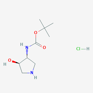 molecular formula C9H19ClN2O3 B3111123 tert-Butyl ((3R,4R)-4-hydroxypyrrolidin-3-yl)carbamate hydrochloride CAS No. 1820575-70-9