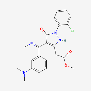 molecular formula C22H23ClN4O3 B3111154 (Z)-甲基 2-(1-(2-氯苯基)-4-((3-(二甲氨基)苯基)(甲氨基)亚甲基)-5-氧代-4,5-二氢-1H-吡唑-3-基)乙酸酯 CAS No. 1820587-57-2