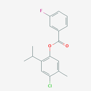molecular formula C17H16ClFO2 B311144 4-Chloro-2-isopropyl-5-methylphenyl 3-fluorobenzoate 