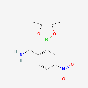 molecular formula C13H19BN2O4 B3115412 2-Aminomethyl-5-nitrophenylboronic acid, pinacol ester CAS No. 2096338-02-0