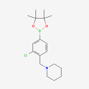 molecular formula C18H27BClNO2 B3115436 3-Chloro-4-(piperidinoaminomethyl)phenylboronic acid, pinacol ester CAS No. 2096341-25-0