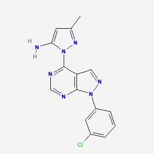 molecular formula C15H12ClN7 B3115489 1-[1-(3-chlorophenyl)-1H-pyrazolo[3,4-d]pyrimidin-4-yl]-3-methyl-1H-pyrazol-5-amine CAS No. 2097935-46-9