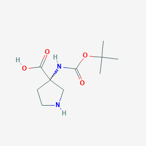 molecular formula C10H18N2O4 B3116553 （S）-3-（（叔丁氧羰基）氨基）吡咯烷-3-羧酸 CAS No. 2173637-92-6