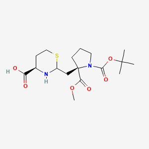 molecular formula C17H28N2O6S B3117084 (4R)-2-(((R)-1-(tert-butoxycarbonyl)-2-(methoxycarbonyl)pyrrolidin-2-yl)methyl)-1,3-thiazinane-4-carboxylic acid CAS No. 221040-36-4