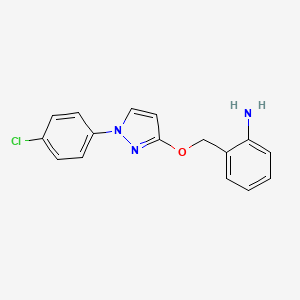 molecular formula C16H14ClN3O B3117361 2-[1-(4-Chlorophenyl)pyrazol-3-yl]oxymethylaniline CAS No. 222838-33-7