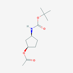 molecular formula C12H21NO4 B3117671 (1R,3S)-3-((tert-butoxycarbonyl)amino)cyclopentyl acetate CAS No. 225641-82-7
