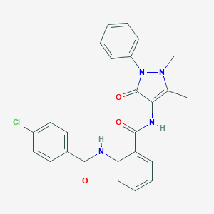 molecular formula C25H21ClN4O3 B311780 2-[(4-chlorobenzoyl)amino]-N-(1,5-dimethyl-3-oxo-2-phenyl-2,3-dihydro-1H-pyrazol-4-yl)benzamide 