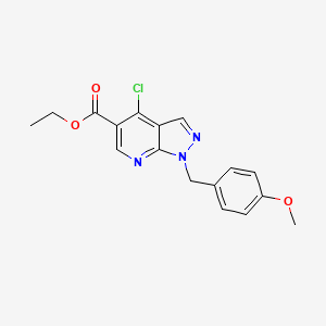 molecular formula C17H16ClN3O3 B3117825 Ethyl 4-chloro-1-(4-methoxybenzyl)-1H-pyrazolo[3,4-b]pyridine-5-carboxylate CAS No. 227617-16-5