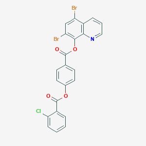molecular formula C23H12Br2ClNO4 B311812 4-{[(5,7-Dibromo-8-quinolinyl)oxy]carbonyl}phenyl 2-chlorobenzoate 