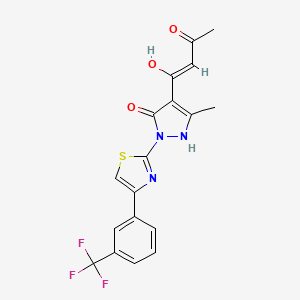 molecular formula C18H14F3N3O3S B3118994 4-[(Z)-1-hydroxy-3-oxobut-1-enyl]-5-methyl-2-[4-[3-(trifluoromethyl)phenyl]-1,3-thiazol-2-yl]-1H-pyrazol-3-one CAS No. 245039-39-8