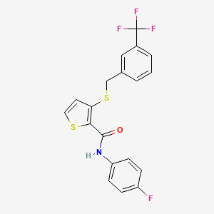 molecular formula C19H13F4NOS2 B3119359 N-(4-Fluorophenyl)-3-((3-(trifluoromethyl)benzyl)sulfanyl)-2-thiophenecarboxamide CAS No. 250714-43-3