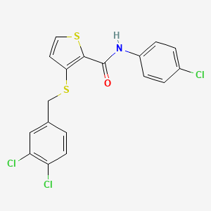 molecular formula C18H12Cl3NOS2 B3119364 N-(4-氯苯基)-3-((3,4-二氯苄基)硫代)-2-噻吩甲酰胺 CAS No. 250714-58-0