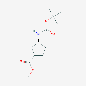molecular formula C12H19NO4 B3119508 methyl (4R)-4-{[(tert-butoxy)carbonyl]amino}cyclopent-1-ene-1-carboxylate CAS No. 251327-01-2