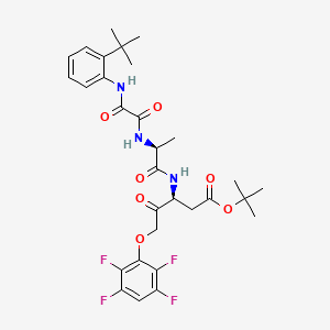 molecular formula C30H35F4N3O7 B3119795 戊酸，3-[[（2S）-2-[[2-[[2-（1,1-二甲基乙基）苯基]氨基]-2-氧代乙酰]氨基]-1-氧代丙基]氨基]-4-氧代-5-（2,3,5,6-四氟苯氧基）-，1,1-二甲基乙酯，（3S）- CAS No. 254750-83-9