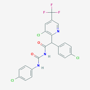 molecular formula C21H13Cl3F3N3O2 B3120343 N-(4-chlorophenyl)-N'-{2-(4-chlorophenyl)-2-[3-chloro-5-(trifluoromethyl)-2-pyridinyl]acetyl}urea CAS No. 262439-69-0