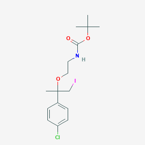 molecular formula C16H23ClINO3 B3120742 Tert-butyl (2-((2-(4-chlorophenyl)-1-iodopropan-2-yl)oxy)ethyl)carbamate CAS No. 271245-28-4